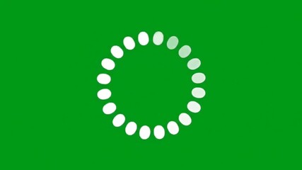 A green screen displays a loading animation circle of white dots.