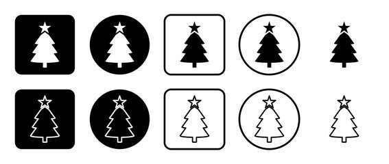 Poster - Icon set of Christmas tree. Filled, outline, black and white icons set, flat style.  Illustration on transparent background