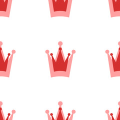 Poster - Seamless pattern of large isolated red crown symbols. The elements are evenly spaced. Illustration on light red background