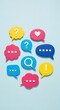 © Eva - Colorful speech bubbles with different symbols arranged on a light background.