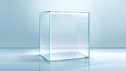 Empty glass cube display case.