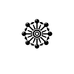Poster - A black and white graphic design featuring symmetrical radial lines and circles shape