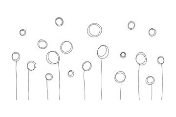 Aufkleber - Abstract Bubble Plant Outlines Design, Floating Circles, Thin Lines, Hand Drawn Style, Black and White, Vector Illustration