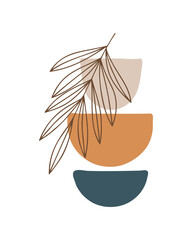 Poster - Abstract Geometric Shapes with Botanical Leaf Outline, Earthy Tone Colors Vector Illustration