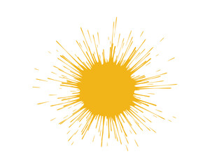 Poster - Abstract Yellow Paint Splatter with Radial Burst Lines, Graphic Element, Isolated on White Background Vector Illustration