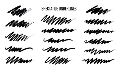 Aufkleber - Black Scribble Brush Underlines Set, Abstract Textures Elements, Grunge Style Artistic Design, Vector Illustration