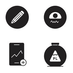 Aufkleber - four black and white icons representing writing weather data and chemistry