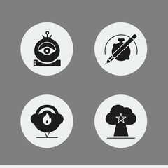 Aufkleber - four unique black vector icons on white circles against a gray background