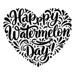 Poster - Happy Watermelon Day decorative graphic design in heart shape. Stylish, fun, and playful design for any use.
