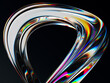 © marozhkastudio - Neon fluid flow curve shape on black 3d background. Abstract liquid glass transparent ribbon wave line with rainbow caustic effect. Chromatic gradient water stream. Render dynamic bg. 3D illustration