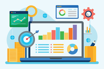 Poster - Dashboard displaying data charts and graphs on a laptop screen while analyzing performance metrics