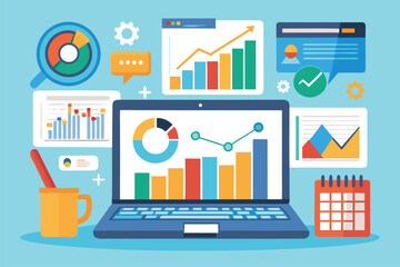 Poster - Data analysis displayed on a laptop screen showcasing various charts and graphs with colorful visuals for effective decision making