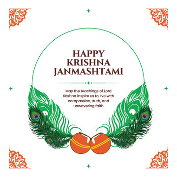 Orange and Green Minimalist Happy Krishna Janmashtami Greeting Instagram Post