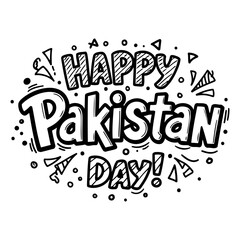Poster - Happy Pakistan Day graphic design for celebration. Bold, stylized text with decorative elements on a plain white background.