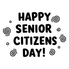Aufkleber - happy senior citizens day graphic design for general use. simple, bold text with whimsical swirls on