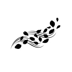 Poster - Black Leaves and Lines Swirling Design Element, Abstract Vector Illustration
