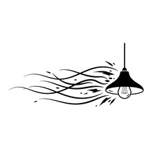 Poster - Black Silhouette of Hanging Lamp with Flowing Lines and Light Bulb