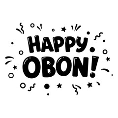 Poster - Happy Obon greeting with celebratory style in a blank background. Displaying the festive message with vibrant typography and graphic elements.