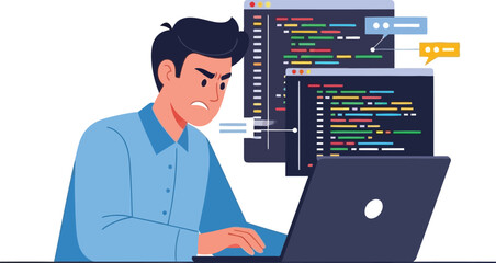 Frustrated Programmer Working Late on Code