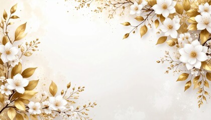 Poster - Floral arrangement displaying golden leaves and white flowers elegant background digital art serene environment aesthetic viewpoint
