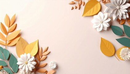Poster - Whimsical paper flower arrangement studio setting decorative art light and neutral colors overhead view creative design for home decor