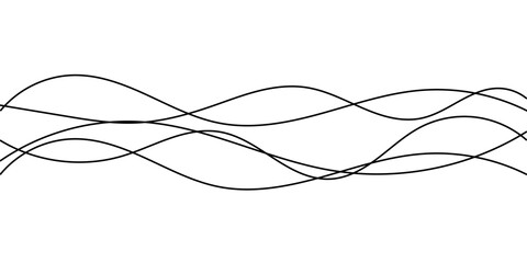Wavy thin line. Curved black line geometric pattern. Vector illustration.