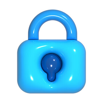 3D Blue Padlock Icon Isolated on Transparent Background