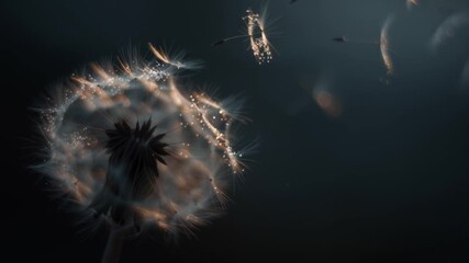 Poster - Dandelion seeds floating gently in the wind at dusk, capturing the essence of nature's serenity