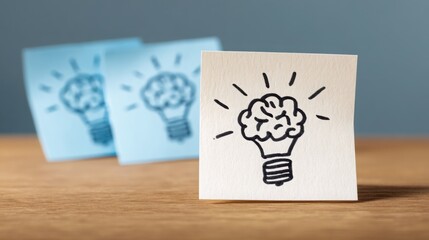 Poster - Creative lightbulb illuminating a minimalistic table in a brainstorming concept for innovative ideas and collaboration