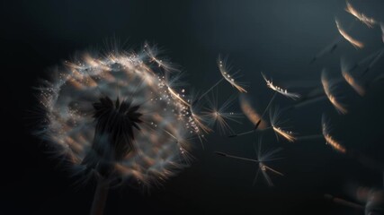Poster - Dandelion seeds glimmer in the soft light by a tranquil water surface during sunset