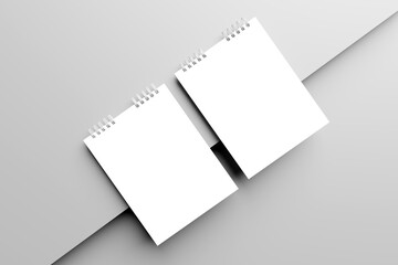Poster - Blank 3D realistic 2 spiral bound notepad, binder book for mockup isolated on grey background. High resolution.