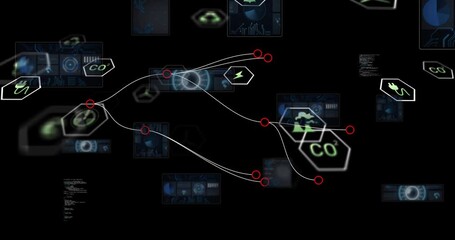Poster - Opening black scene revealing glowing green hexagon icons linking red nodes showing data network
