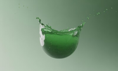 Poster - Spherical liquid explodes outwards in green against a smooth background
