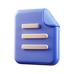 Poster - Stylized 3d document icon with text lines and folded corner isolated on transparent background