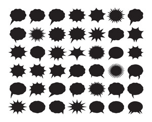 Poster - Collection of various black speech bubbles and burst shapes arranged on a white background design element