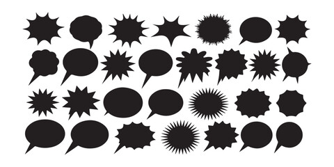 Aufkleber - A collection of black speech bubbles and burst shapes on a white background in a grid pattern