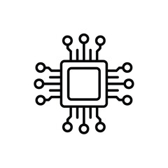 Poster - Simple black and white illustration of a microchip design that represents technology hardware and electrical engineering