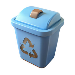 Poster - A light blue recycling bin with a bronze handle and a prominent recycling symbol isolated on transparent background