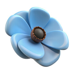 Poster - A stylized light blue flower with a brown center and rounded petals isolated on transparent background