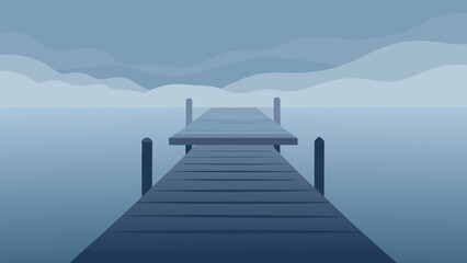  Peaceful Scene of a Wooden Fishing Pier on a Calm Lake at Sunset