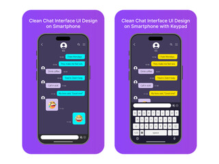 Poster - Messenger Chat Interface Application with Dialogue Window and Message Bubble – Clean Mobile UI Design Concept for SMS on Smartphone with and without Keypad in Dark Mode Vector Illustration