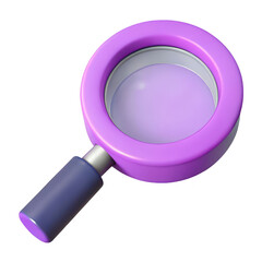Poster - A stylized purple magnifying glass with a blue handle representing search and discovery isolated on transparent background
