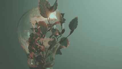 Poster - Light bulb filled with greenery showcases a unique blend of nature and design in an artistic display