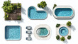 © Akash Tholiya - Piles Judicial Court Files And Judge Gavel A set featuring swimming pools of various shapes is presented in a top view on a white background designed for banner purposes