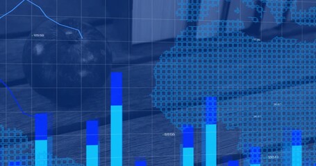 Poster - Apple receiving grid overlay bars rising squares forming map lines fluctuating illustrating trends