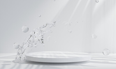 Wall Mural - Podium on the water for product presentation. Natural beauty pedestal, relaxation and health, 3d illustration
