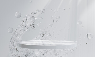 Wall Mural - Podium on the water for product presentation. Natural beauty pedestal, relaxation and health, 3d illustration