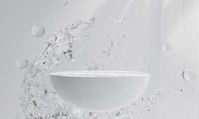 Wall Mural - Podium on the water for product presentation. Natural beauty pedestal, relaxation and health, 3d illustration