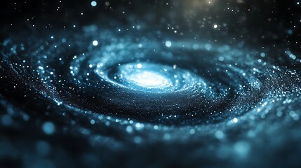 Wall Mural - Spiral galaxy with bright center and sparkling dust, dark space background, close up