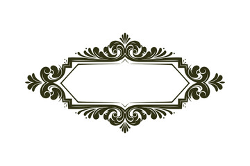 Aufkleber - Elegant Dark Olive Ornate Frame Hexagon Center, Floral Elements, Decorative Vector Illustration